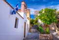 Street of Anafiotika in the old town of Athens, Greece. Anafiotika is district built by workers from the island Anafi.