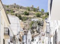 Street and the ancient castle of Moclin, Granada, Spain Royalty Free Stock Photo