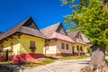 A street with ancient colorful houses in Vlkolinec village Royalty Free Stock Photo