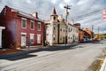 street architecture of the old American town of Cumberland. Colored brick houses and pavements