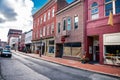 street architecture of the old American town of Cumberland. Colored brick houses and pavements