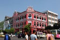 A street architecture view with colonial building in the town of Yangon