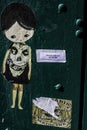 New York street sticker art close up macro with green paint background