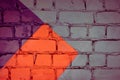 Street art detail. Colour block. Purple or violet, orange and grey brick wall texture background. Geometric pattern on house wall Royalty Free Stock Photo