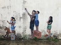 Street art painting in penang, malaysia. Royalty Free Stock Photo