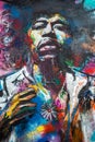 Street art graffiti wall painting portrait of Jimi Hendrix