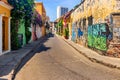 Street art graffiti on a wall in the street in Getsemani area of Cartagena, Colombia, South America Royalty Free Stock Photo