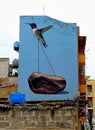 Street art of a Hummingbird and stone, Palermo, Italy.