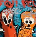 Street art mural graffiti cartoon characters in Berlin Germany