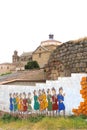 Modern street art and an ancient church in Oropesa,Spain Royalty Free Stock Photo