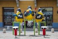 Street art in Willemstad, capital of Suracao. Three big colorful bird figures.