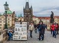 Street Artist on Charles Bridge, Prague. Royalty Free Stock Photo