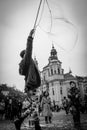 Street artist makes bubbles soap Royalty Free Stock Photo