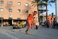 Street artist skipping rope during a exhibition