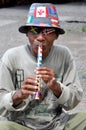 A street artist what who plays the bamboo flute everytime in Malioboro,Yogyakarta.