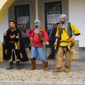 Street artists playing a show with knights Portalegre Portugal