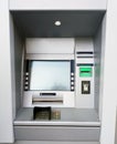 Street ATM teller machine with current operation. Blank screen f