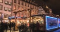 Street atmosphere at night on Notre Dame Cathedral Square where Christmas markets were installed - Strasbourg Royalty Free Stock Photo