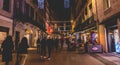 Street atmosphere at night in a pedestrianized street  in Montpellier, France Royalty Free Stock Photo