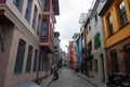 Street of Balat. Travel to Istanbul background photo. Traditional Turkish houses