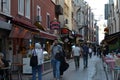 Street with bars and cafes in Karakoy,Istanbul at summer evening. Royalty Free Stock Photo