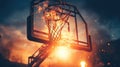 Street basketball hoop net is on fire. Urban youth game. Concept of success, winning hot game Royalty Free Stock Photo