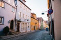 Street with beautiful colorful houses in a row in Rothenburg ob der Tauber in Germany. European city. Royalty Free Stock Photo