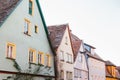 Street with beautiful colorful houses in a row in Rothenburg ob der Tauber in Germany. European city. Royalty Free Stock Photo