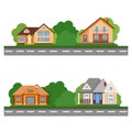 The street of beautiful houses. Set Colorful Flat Residential House. Royalty Free Stock Photo