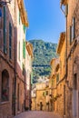 Mediterranean rustic houses in street of Valldemossa village, Spain Majorca island Royalty Free Stock Photo