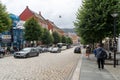 Street of Bergen near famous UNSECO WHS Bryggen and city`s funicular