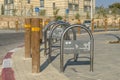 Street bike parking on the sidewalk in Be`er Sheva southern Israel
