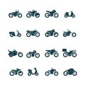 Street bikes symbols. Silhouettes of urban transport cycle touring motorbike chopper vector collection of vehicles Royalty Free Stock Photo
