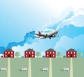 Passenger plane over housing Royalty Free Stock Photo