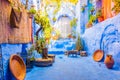 Street in blue city medina in Chefchaouen, Morocco, Africa Royalty Free Stock Photo