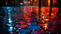 Street Bokeh Lights Out Of Focus. Autumn Abstract Drops Of Rain On Glass Background. Royalty Free Stock Photo