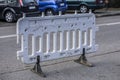 Street bollards to prevent intrusion into the road. Royalty Free Stock Photo