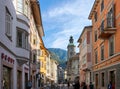 Street in Bolzano with traditional typical antique houses, Italy