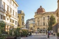 Street and buiding at downtown old town of city of Bucharest, Romania