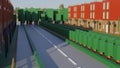 street with buildings and trees low poly