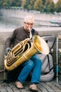 Street Busker performing jazz songs at the Charles Bridge in Prague Royalty Free Stock Photo