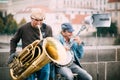 Street Busker performing jazz songs at the Charles