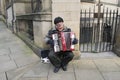 Street Busker Playing An Accordion In Sheffield City Centre.