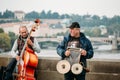 Street Buskers performing jazz songs on the Charles Bridge in Pr