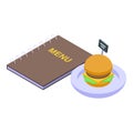 Street cafe burger menu icon isometric vector. City restaurant