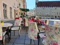 Street Restoran in the city Summer Evening in Old Town of Tallinn Estonia 2019 march Town Square travel to Baltic State Europa