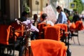 Street cafe, empty tables in a restaurant outdoor Royalty Free Stock Photo