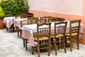 Street cafe with plants in Plaka district, Athens, Greece Royalty Free Stock Photo