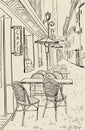 Street cafe sketch illustration. Royalty Free Stock Photo