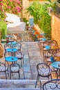 Street cafe on the stairs in Plaka in Athens Royalty Free Stock Photo